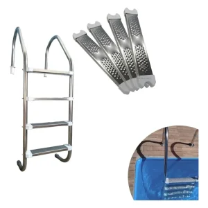 Escada Para Piscina 4 Degraus Inox 316 + Chumbador De Piso