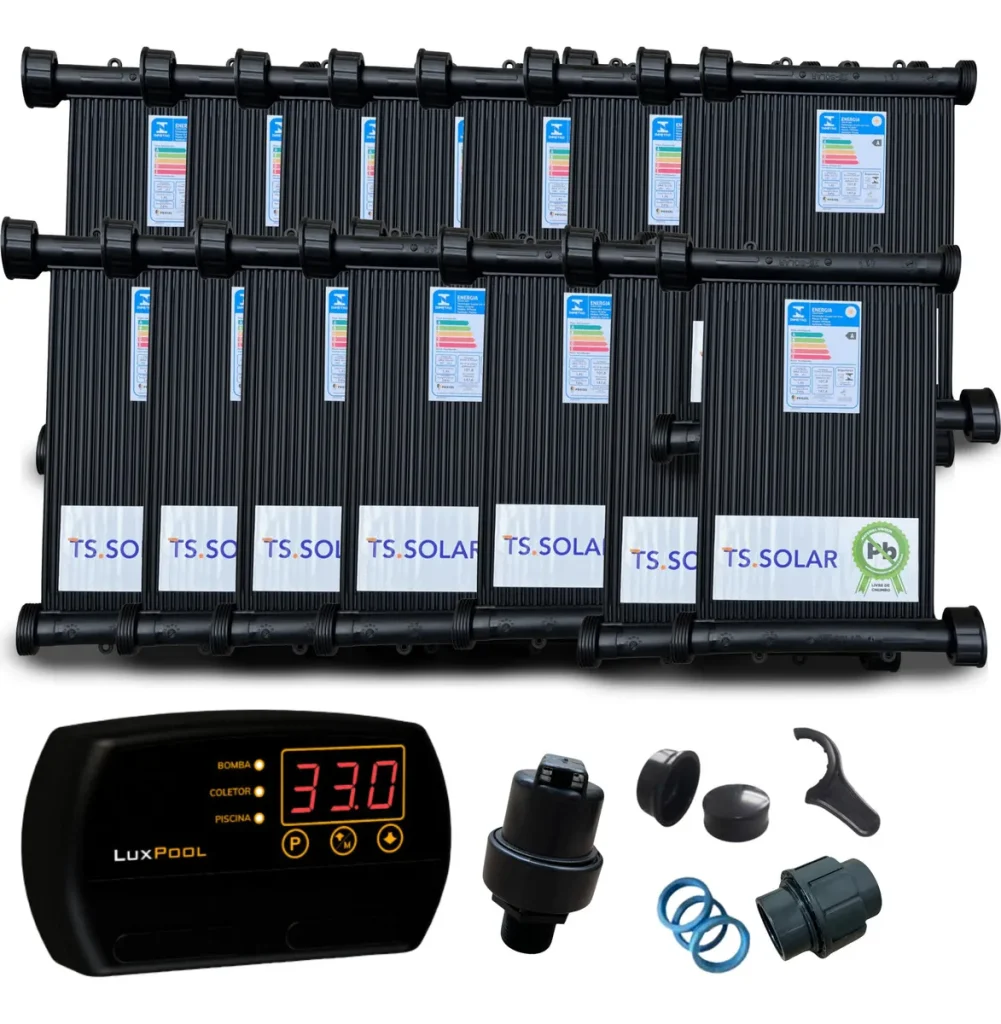 Kit Ts Solar C/15 Placas 2m Quebra Vácuo E Controlador de Temperatura
